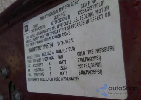 2001 GMC Jimmy z USA, uszkodzony, nr VIN 1GKDT13W012195784